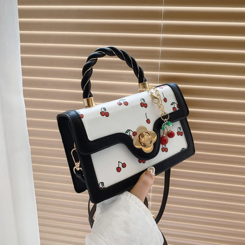 Süße Umhängetasche Mode Kirsche Drucken Top-Griff Damen Luxus Quadratische Schulter Tasche Frauen Hohe Qualität Sling Geldbörse – Detail 16