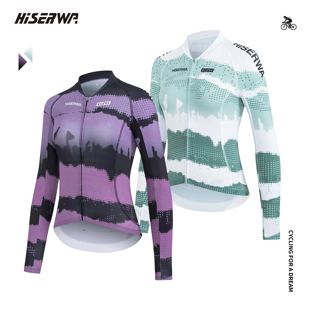 

HISERWA Cycling Jersey Women Long Sleeves Race Bicycle Shirts Bamboo Charcoal Fibre Cycling Jersey MTB Road Bike Clithing