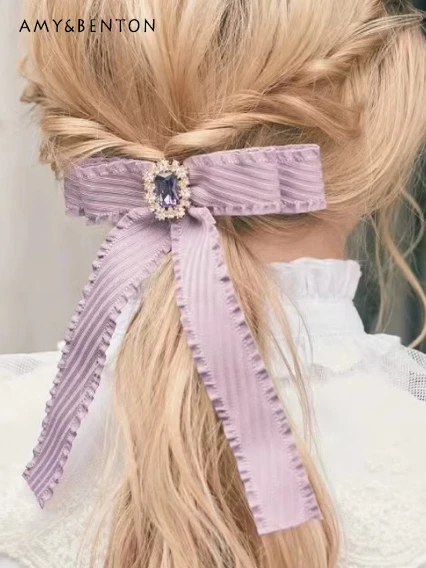 

Japanese Maison Cute Bow Jewel Flounce Lace Hair Accessories All-Match Kawaii Hair Clips for Girls Elegant Graceful Hair Bows