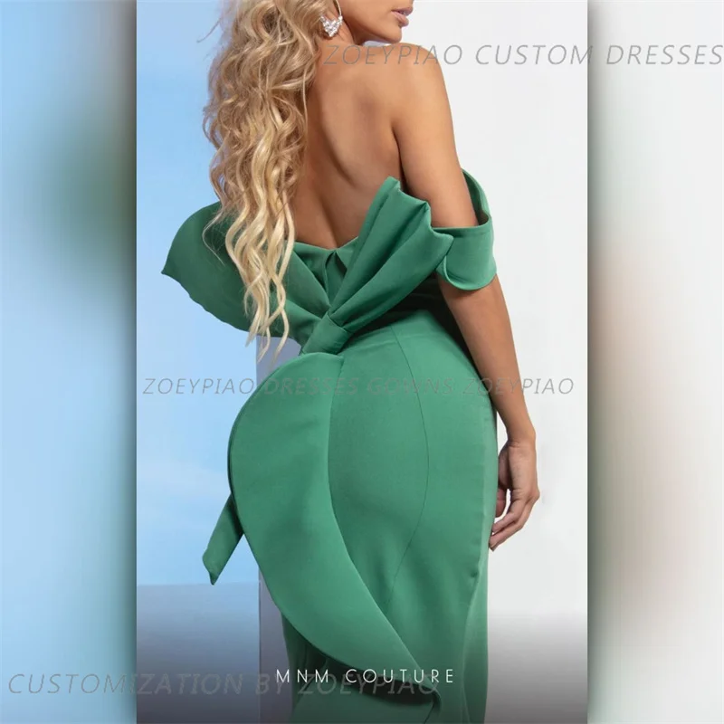 Elegant Green Off Shoulder Short Sleeves Mermaid Stain Evening Dresses Long Floor Length Prom Gowns Formal Occasions 2024