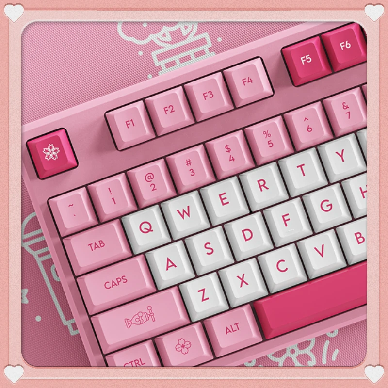 

128 Keys/Set Romantic Pink Girls Heart Cherry Blossom Theme Anime Custom for Cute Girl Keycaps for Mechanical Keyboard Mx Switch