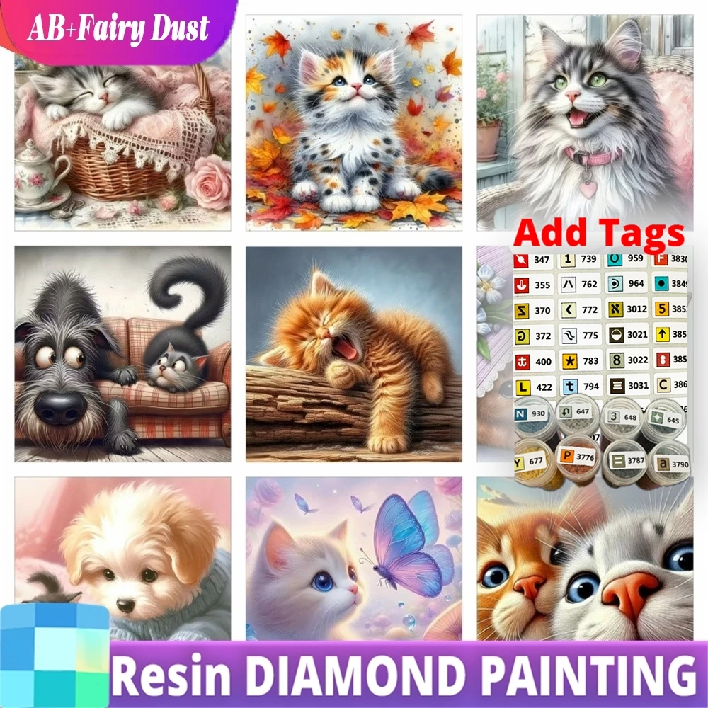 

Наборы для алмазной мозаики Resin Fairy Dust AB с эффектом кошачьего глаза, мозаика с животными, рукоделие, декор для дома, рисование стразами, 5D, полная квадратная и круглая выкладка