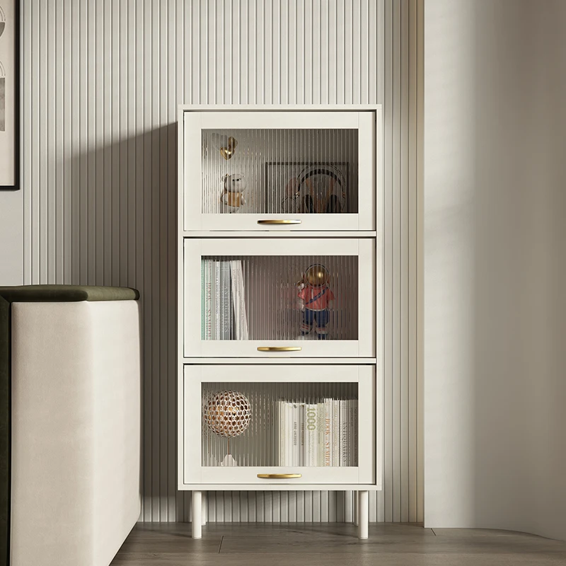 

Xl Bookcase Simple Modern Three-Door Bookcase Home Combination Dustproof Bookcase Wall Cream White