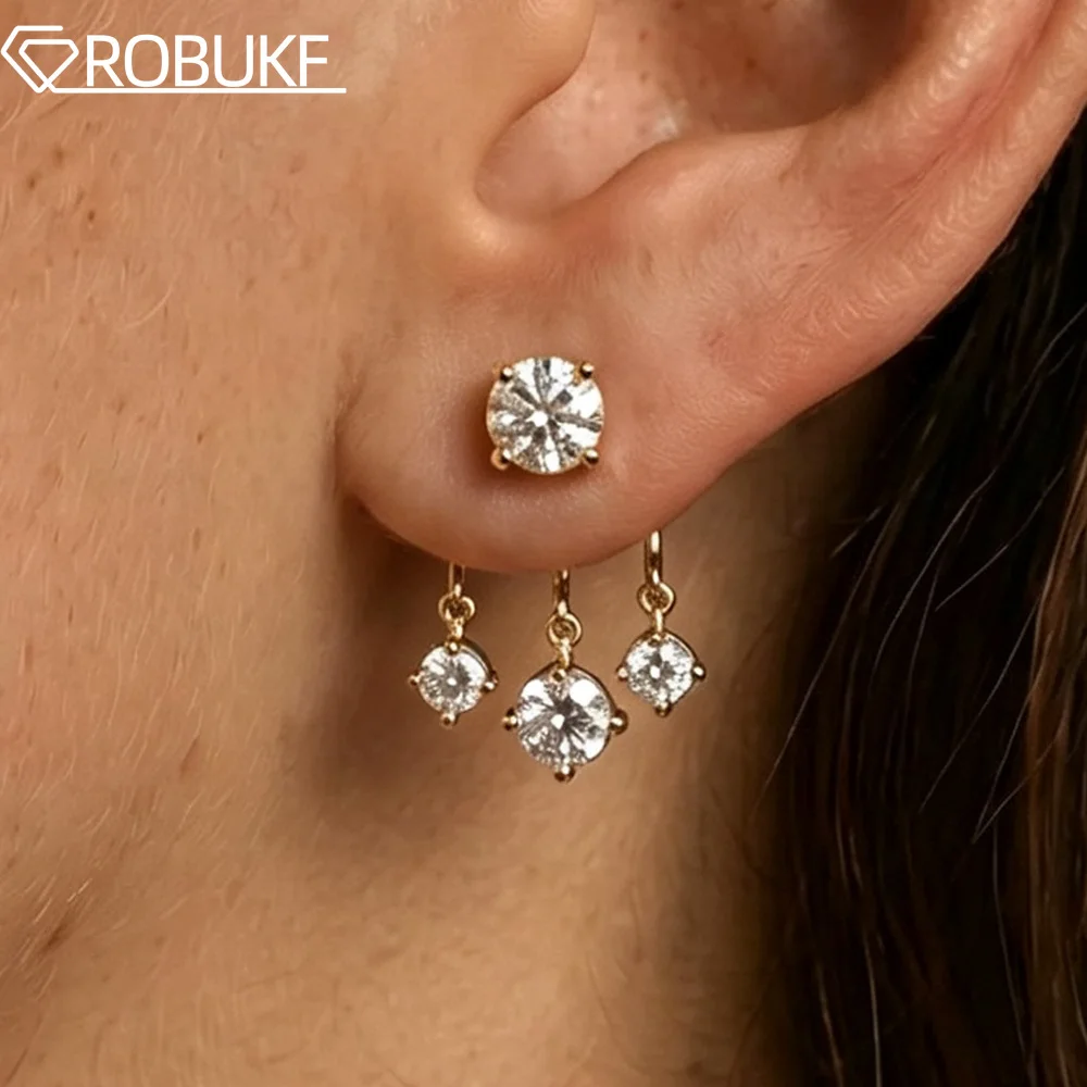 Moissanite Ear Jacket Earring for Women Round Cut Lab Diamond S925 Silver Front Back Detachable Cluster Bridal Drop Jewelry Gift