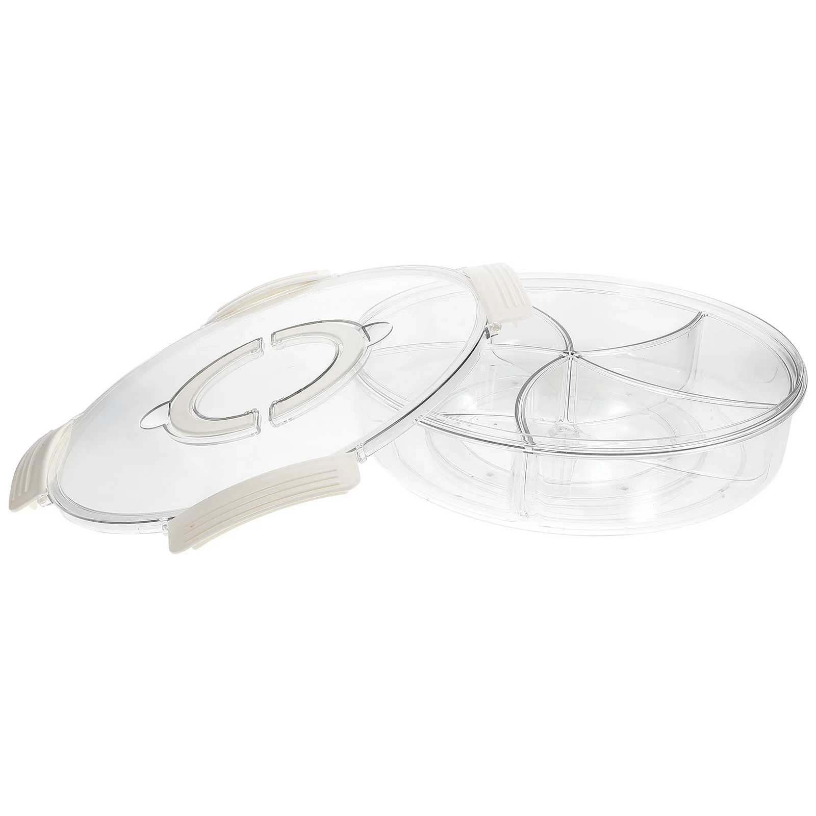 

Rotatable Clear Lid Snack Holder Plastic Food Organizer Multi-Grid Snack Tray Candy Nut Storage Tray for Household