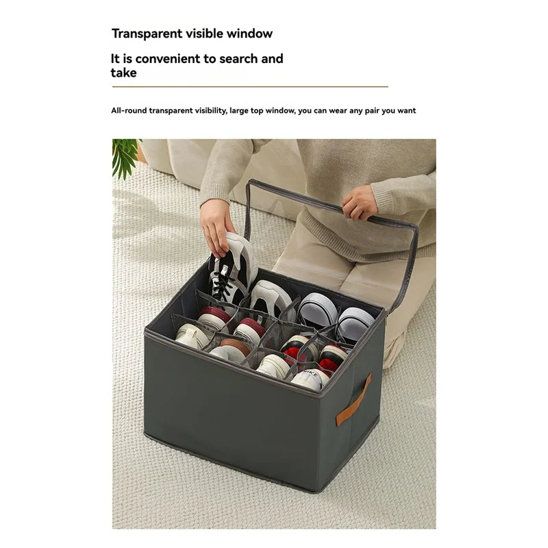 

ABDJ-Shoe Organizer For Closet, 2 Pack Shoe Organizer With Transparent Cover And Sturdy Handles, Closet Shoe Storage