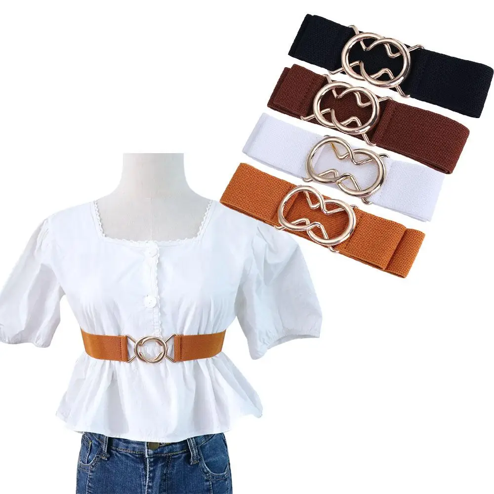 

Color Dress Decoration Double Circle Geometric Female Waist Strap Gold Round Buckle Belt Women Waistband Elastic Waist Belt