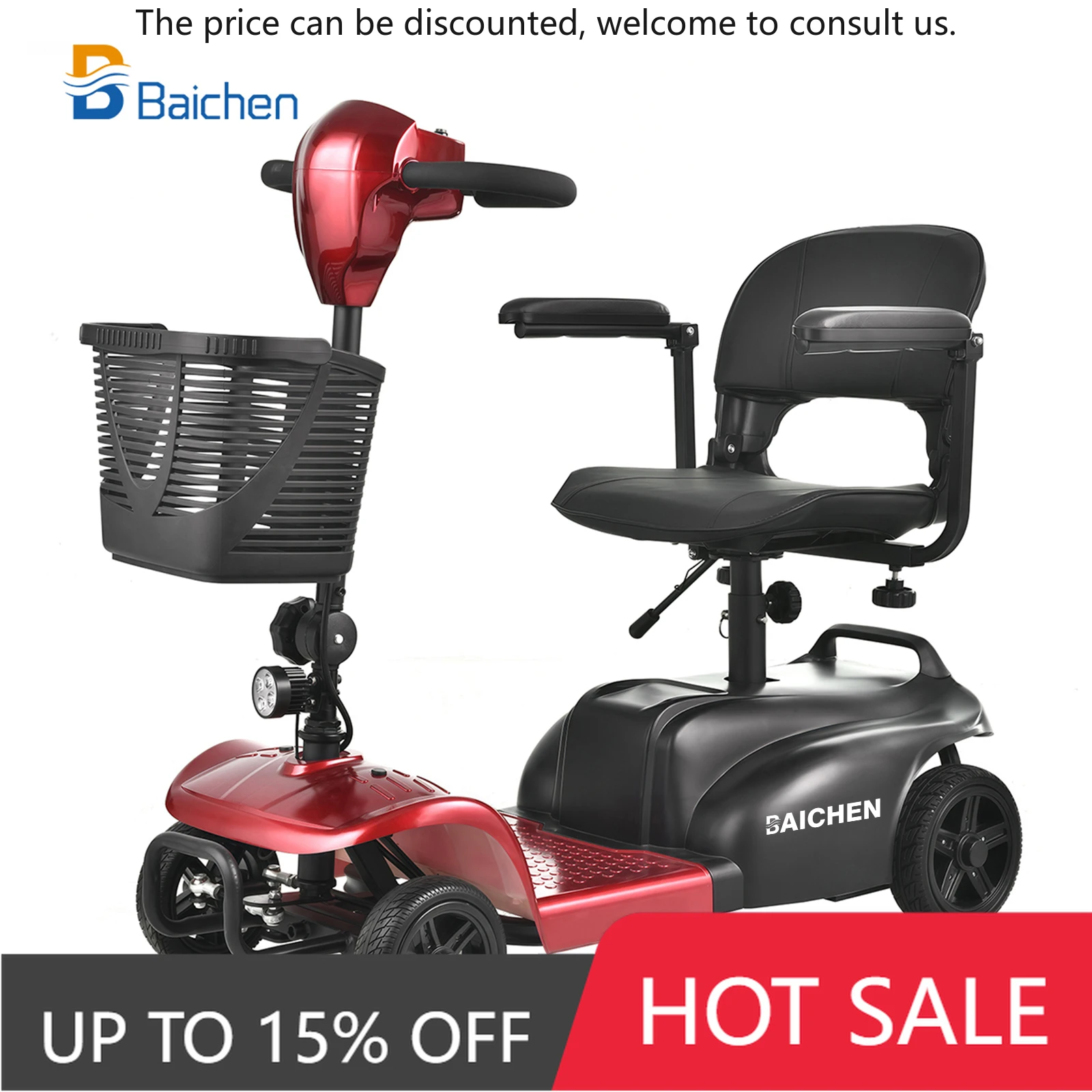 

2025 Baichen Red High-Performance Factory Supply Folding 4 Wheel Electric Mobility Scooter Elderly