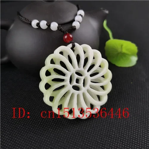 Natural Chinese White Geometric Hollow Out Carved Jade Pendant Necklace Charm Jewellery Fashion Lucky Amulet Gifts for Women Man