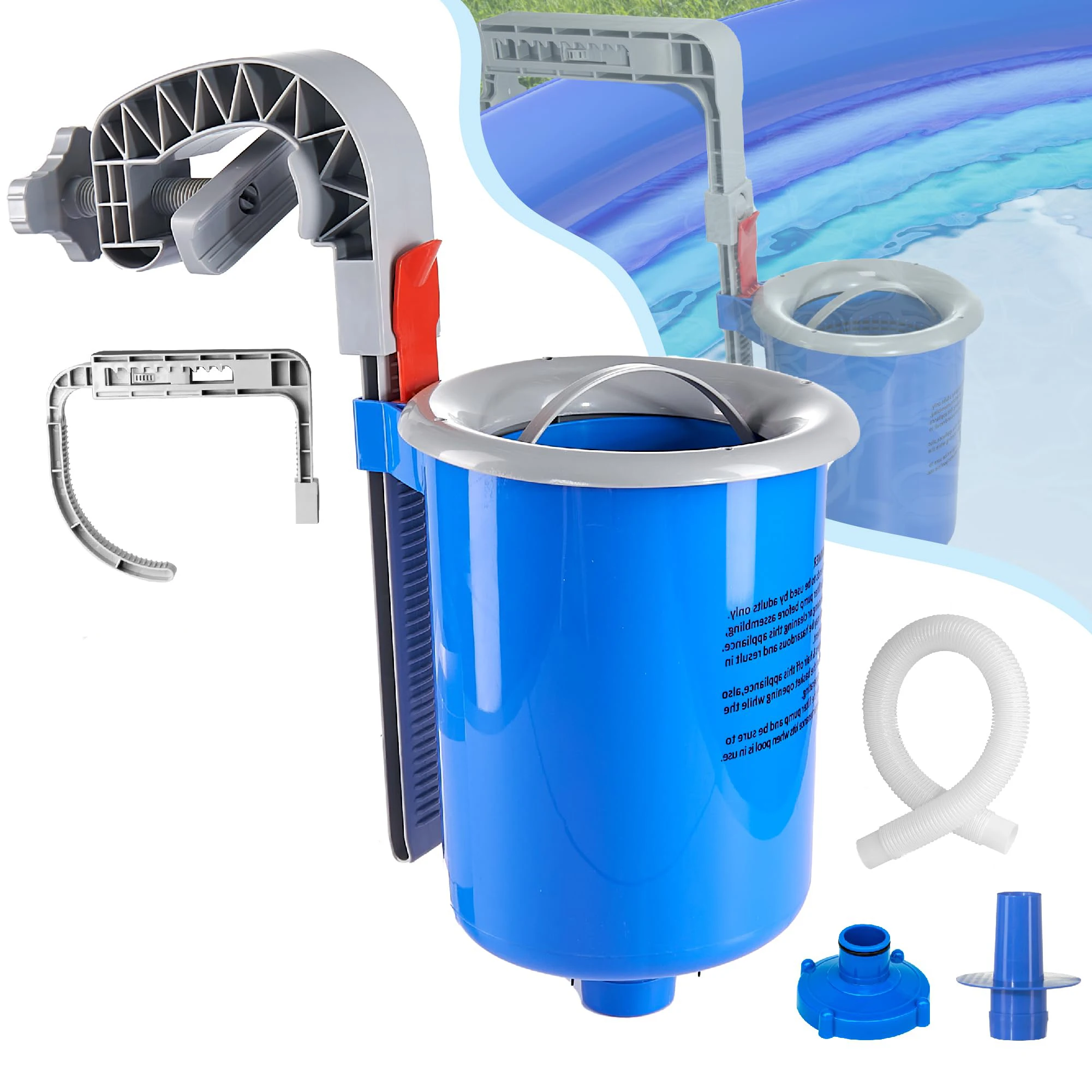 Above Ground Pool Skimmer, Wall Mount Pool Surface Skimmer with Hose and Basket, Adjustable Floating Pool Filter