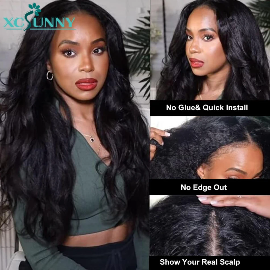 Kinky Straight V Part Wig Human Hair Wavy Wear With Real Scalp Minimal Leave Out Upgrade U Part Wig V Shape Human Hair Wig