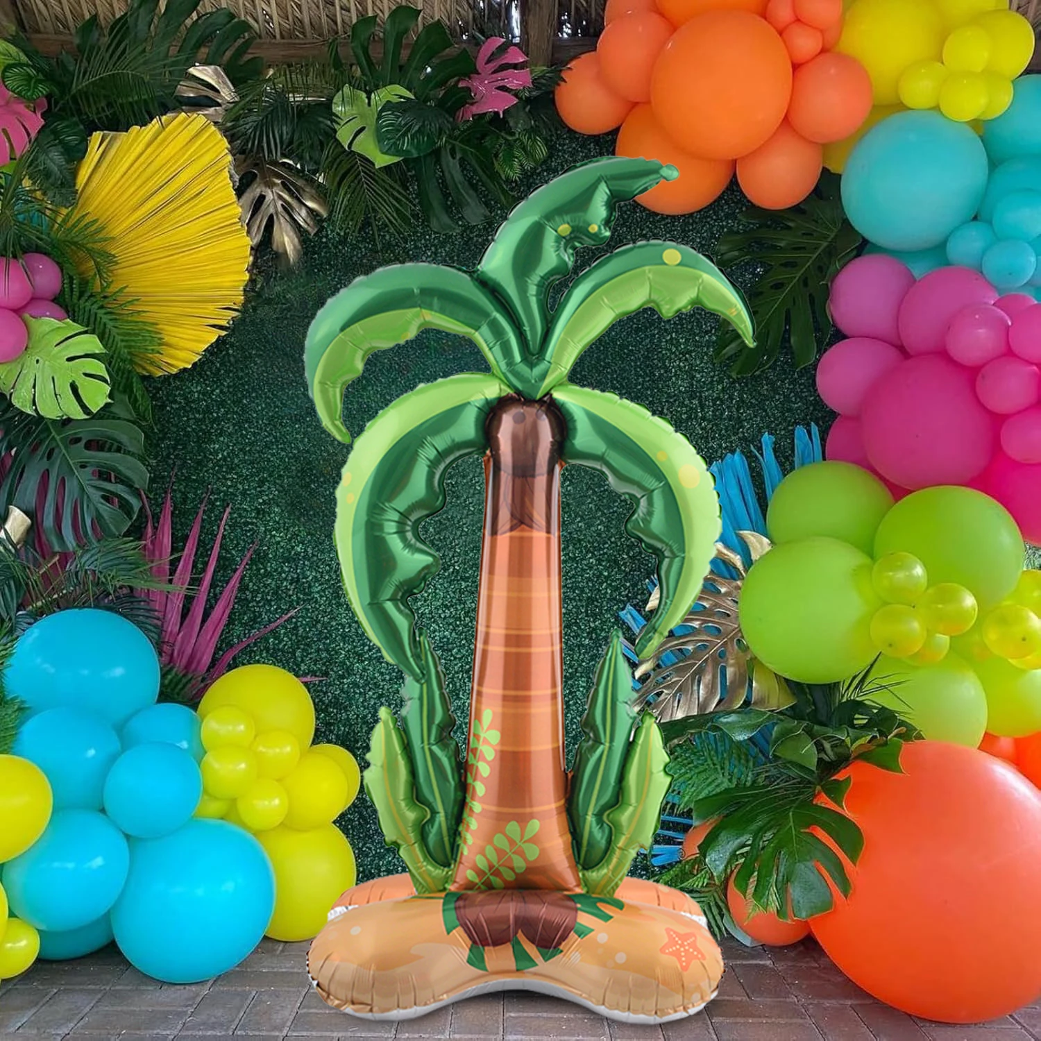 Große stehende Kokospalmen- und Kaktus-Aluminiumfolienballons eignen sich für Partys, Feiern und Geburtstage in Hawaii. – Detail 7
