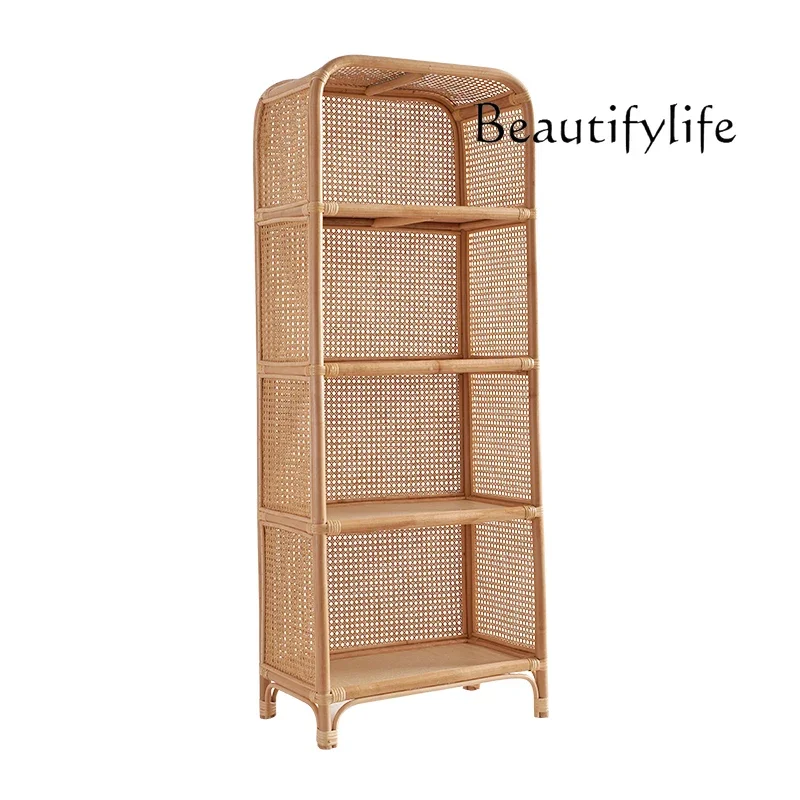 

I Japanese-style Bookshelf Floor-to-ceiling Small Apartment Shelf Rattan Decoration New Chinese-style Simple Living Room Simple