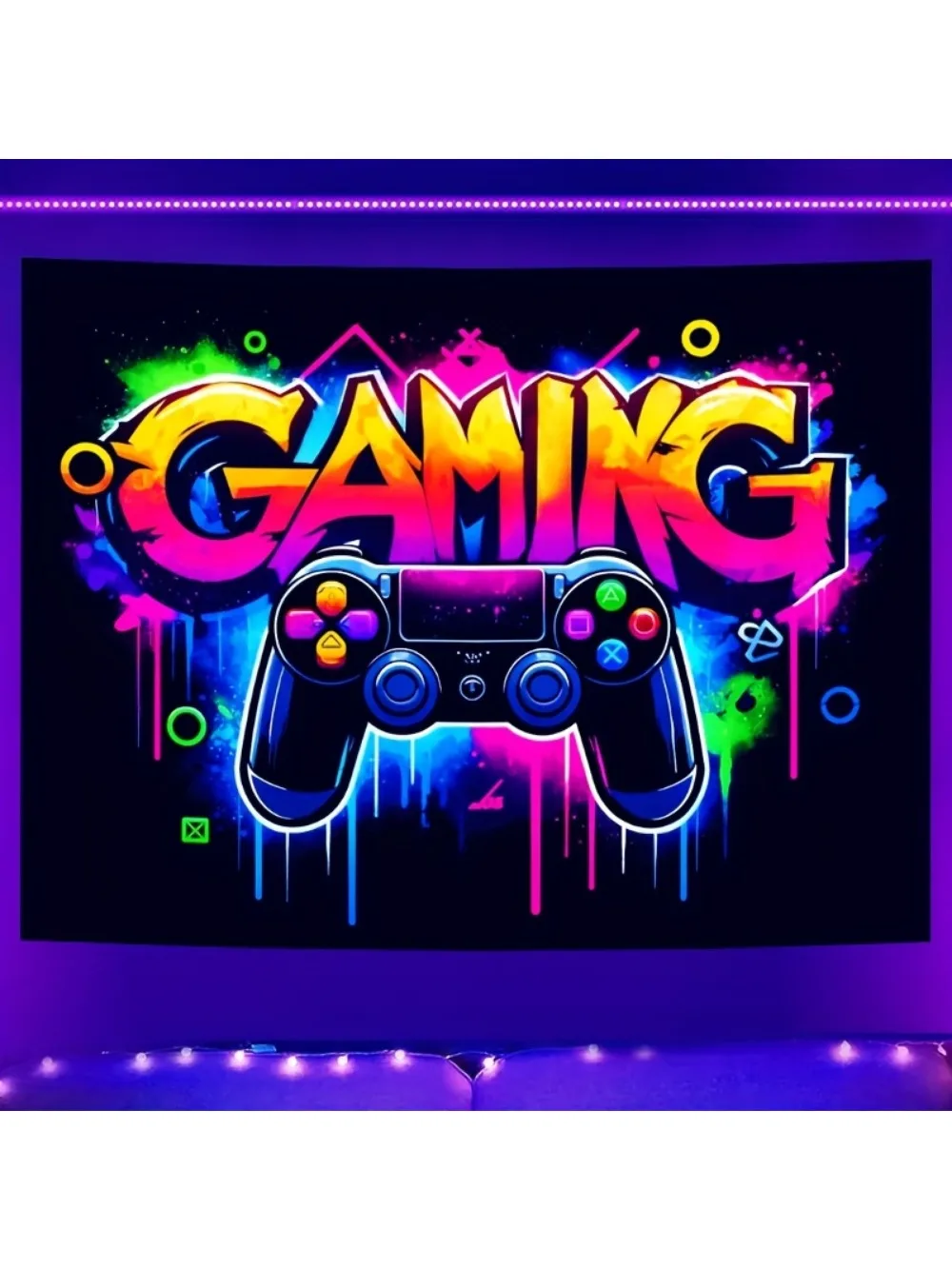 One piece, UV Black Light game controller graffiti neon wall art tapestry, indoor/outdoor game room, club, party decoration