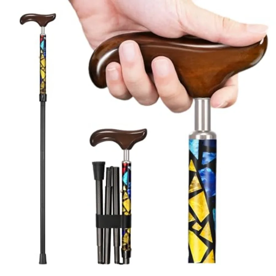 

Wooden Handle Walking Cane - Carbon Fiber, Foldable and Adjustable, for Men and Women, Elderly and Seniors