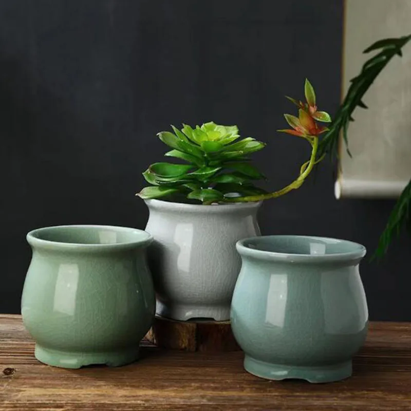 New Style Ice Crack Geyao Desktop Green Plant Hydroponics Vase Green Radish Flower Pot Ceramic Crafts Gardening Planter Decor