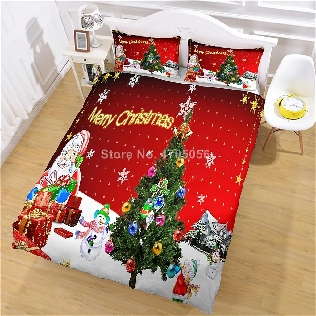 3D Santa Claus Bedding Set Christmas Elk Duvet Cover Polyester Comforter Cover Set Home Textiles Double Bed Duvets Kids Bedding