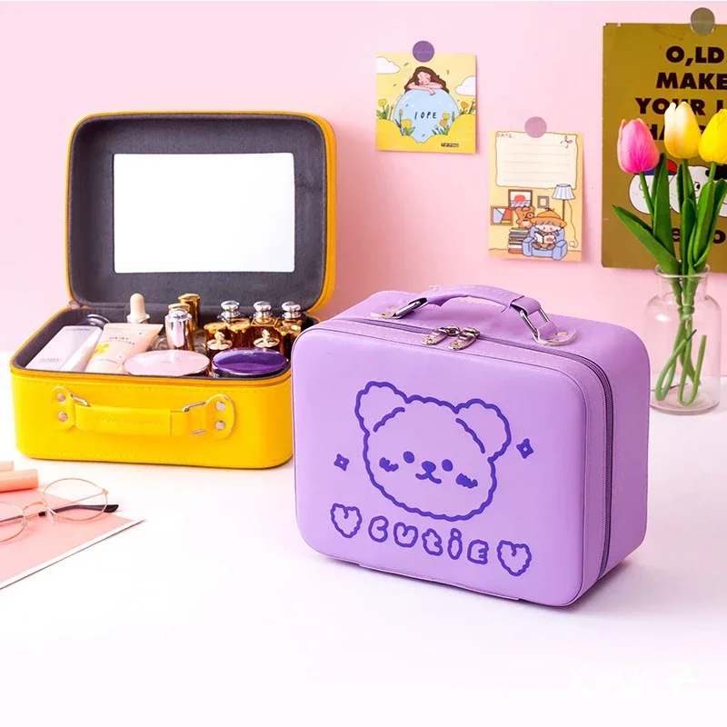 Makeup Case, Japanese Large Capacity Storage Boxes, Cute Cartoon Makeup Organizer, Convenient Handle Suitcase, Waterproof PU 123