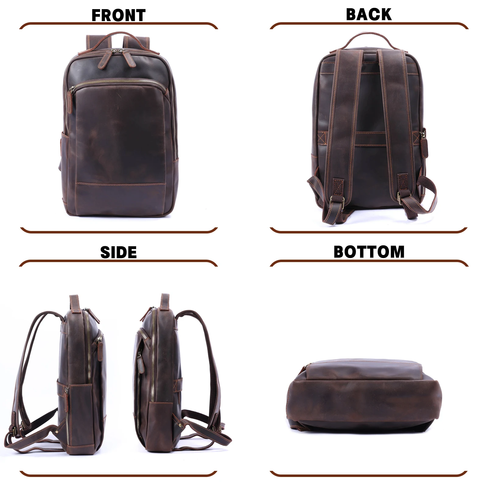 S.WORKER Vintage Echtleder-Rucksack 16“ Laptop-Tasche Crazy-Horse-Leder Schultasche Outdoor-Reise-Weekender-Schultertasche – Detail 6