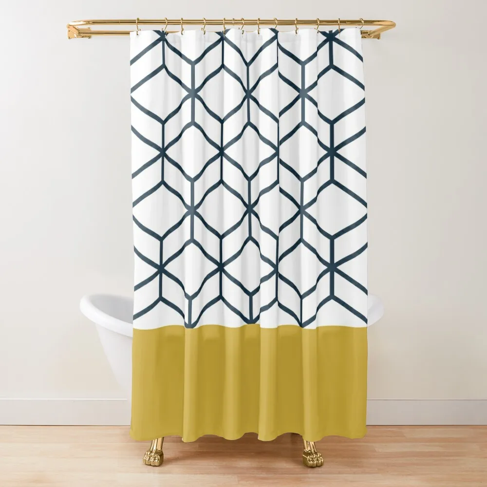 

Honeycomb Geometric Lattice 2 in Mustard Yellow, Navy Blue, and White Shower Curtain Shower Waterproof Window Curtain