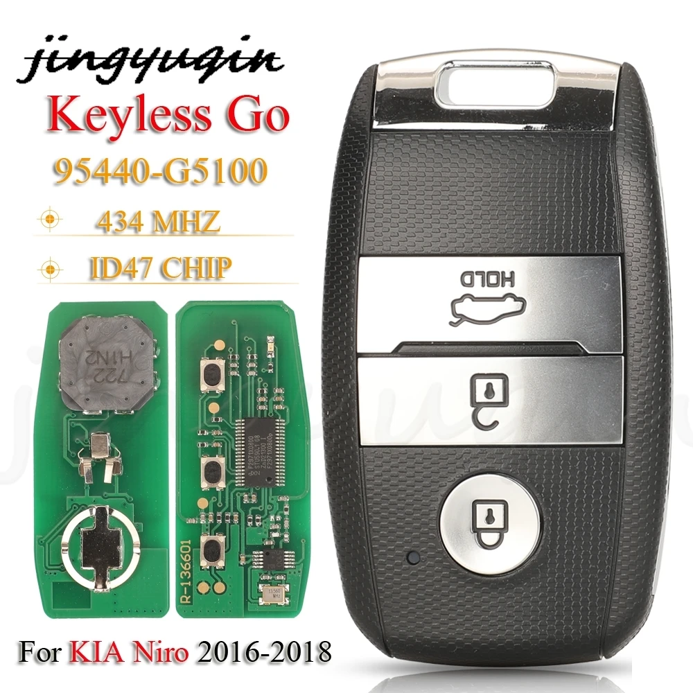 

jingyuqin 95440-G5100 Keyless Go Smart Car Remote Key Fob 434MHz ID47 Chip For Kia Niro 2016-2018 3 Buttons