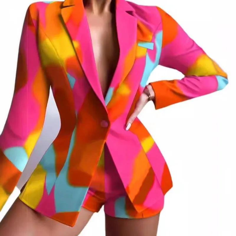 New Casual Printed Fashionable Small Suit Women's Set, Simple, High-end and Stylish Women's Commuter Slimming Shorts Set 2026