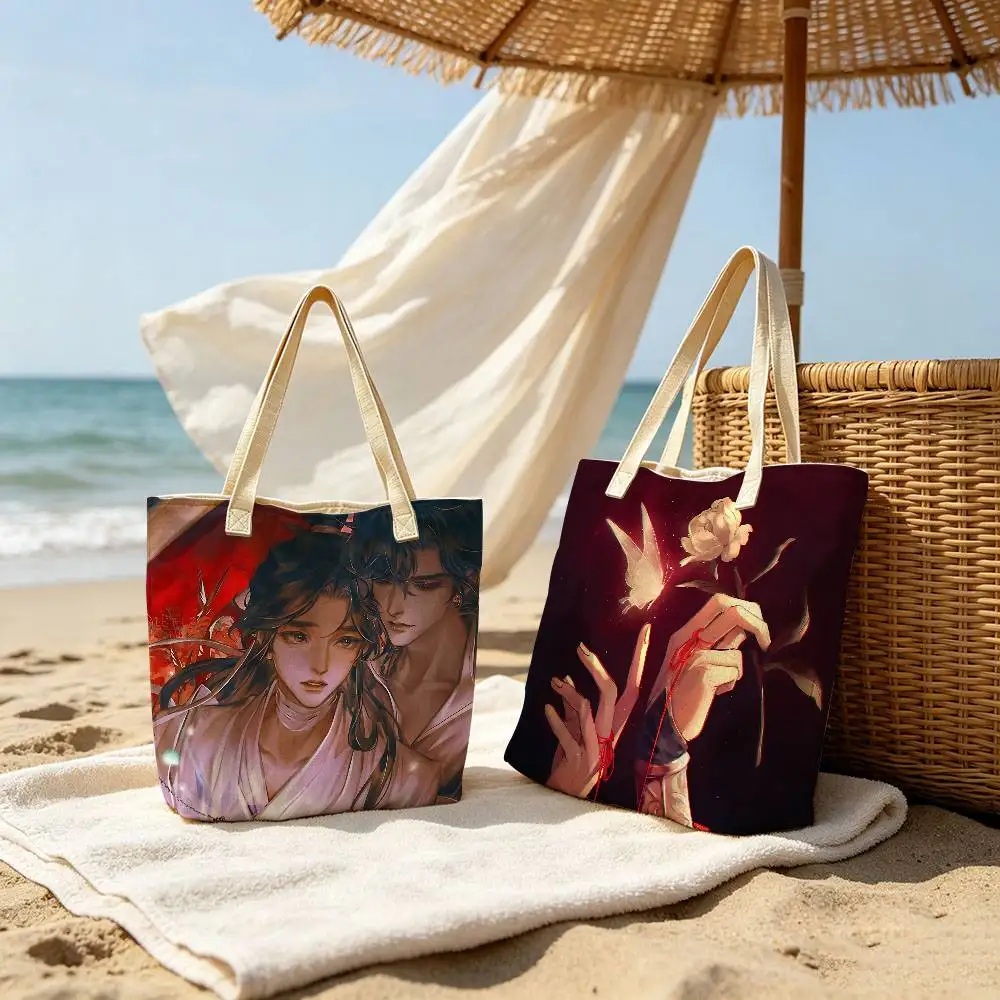 Tian Guan Ci Fu H-Heaven Official Blessing Linen Blend Cotton Polyester Tote Bag Strap Shoulder Purse Large Capacity For Travel