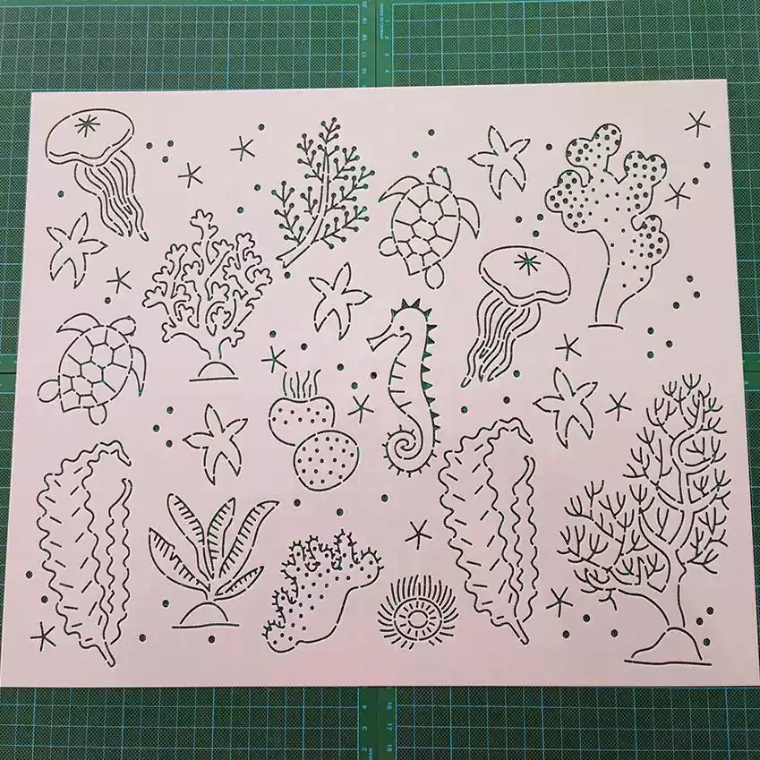 Underwater World stitch hollowed-out tracing Quilting Templates Sashiko Stencils Reusable PET drawing formwork for Embroidery