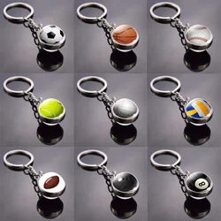 Fashion Sport Ball Keychain Round Glass Basketball Football Rugby Volleyball Bowling Bag Pendant Keyring For Women Men Club Gift
