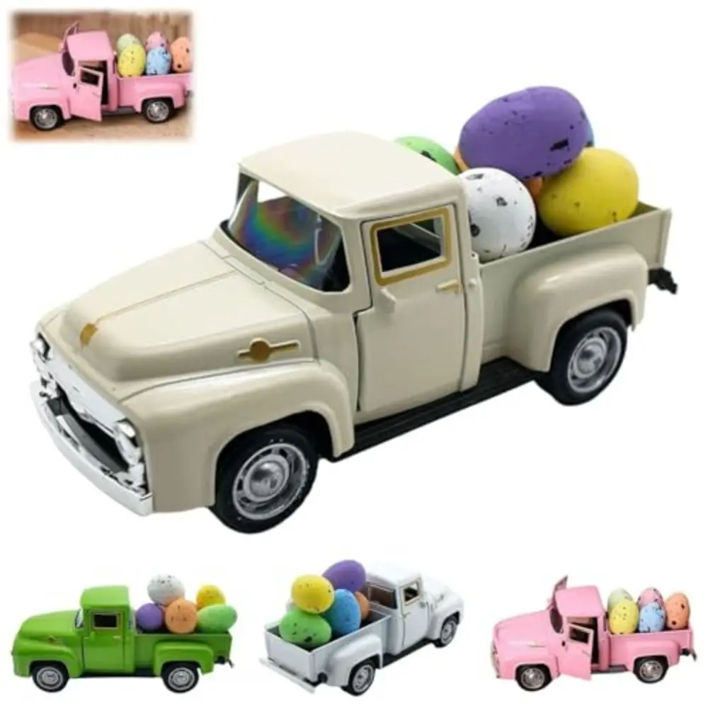 Creativiteit Mini Paasei Truck Model 12,5 CM Metalen Paaswagen Model Met 5 Eieren Duurzaam Pasen Vintage Pickup
