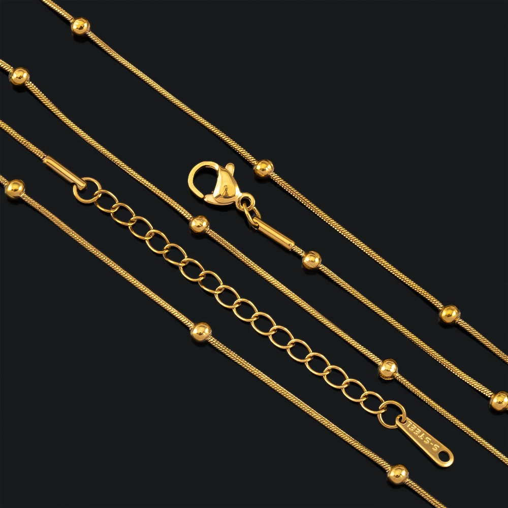 2pcs 5pcs 40cm Stainless Steel Round Snake Beaded Chian with Ball Bead Lobster Clasp Extended Chains DIY Necklace Jewelry Making