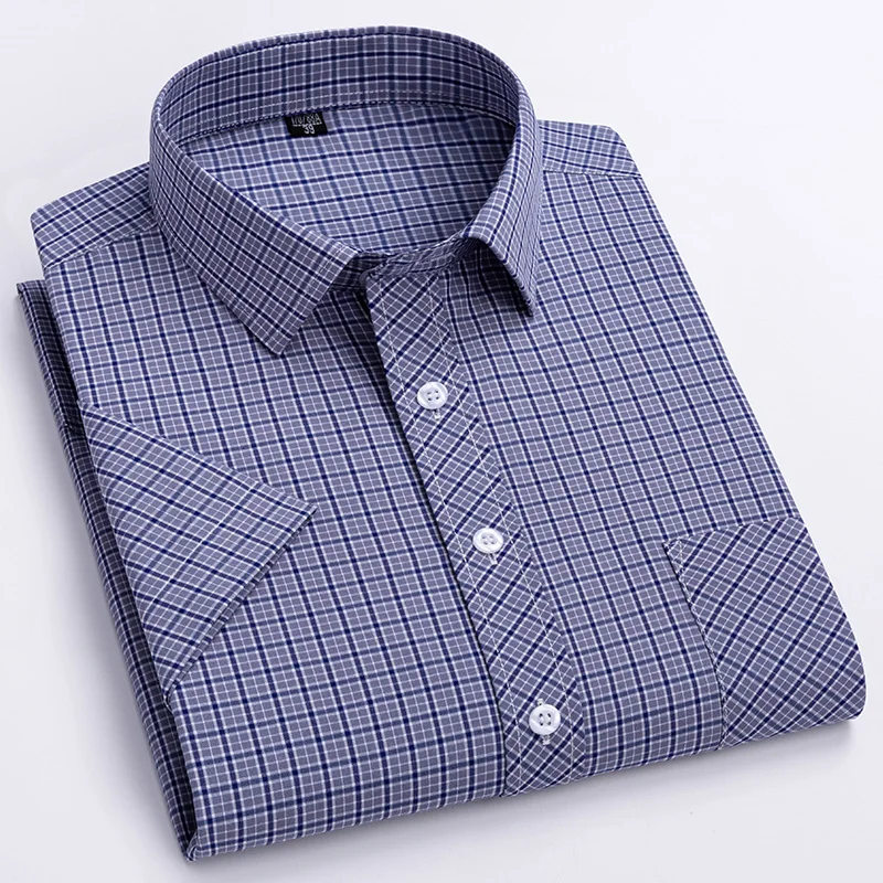 Camisas de manga corta a cuadros para hombre, camisas casuales de algodón para hombre de negocios, ropa clásica a cuadros Preppy de Inglaterra, nueva moda de verano