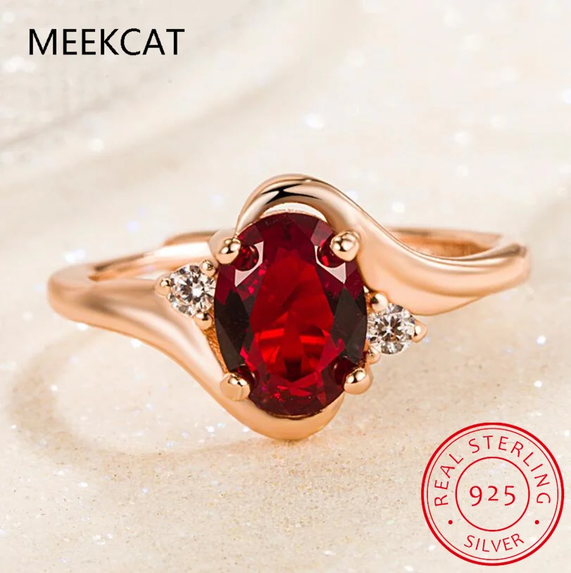 Oval Red Natural Red Garnet 925 Sterling Silver Rings for Women Fashion Engagement Gemstone Birthstone Jewelry