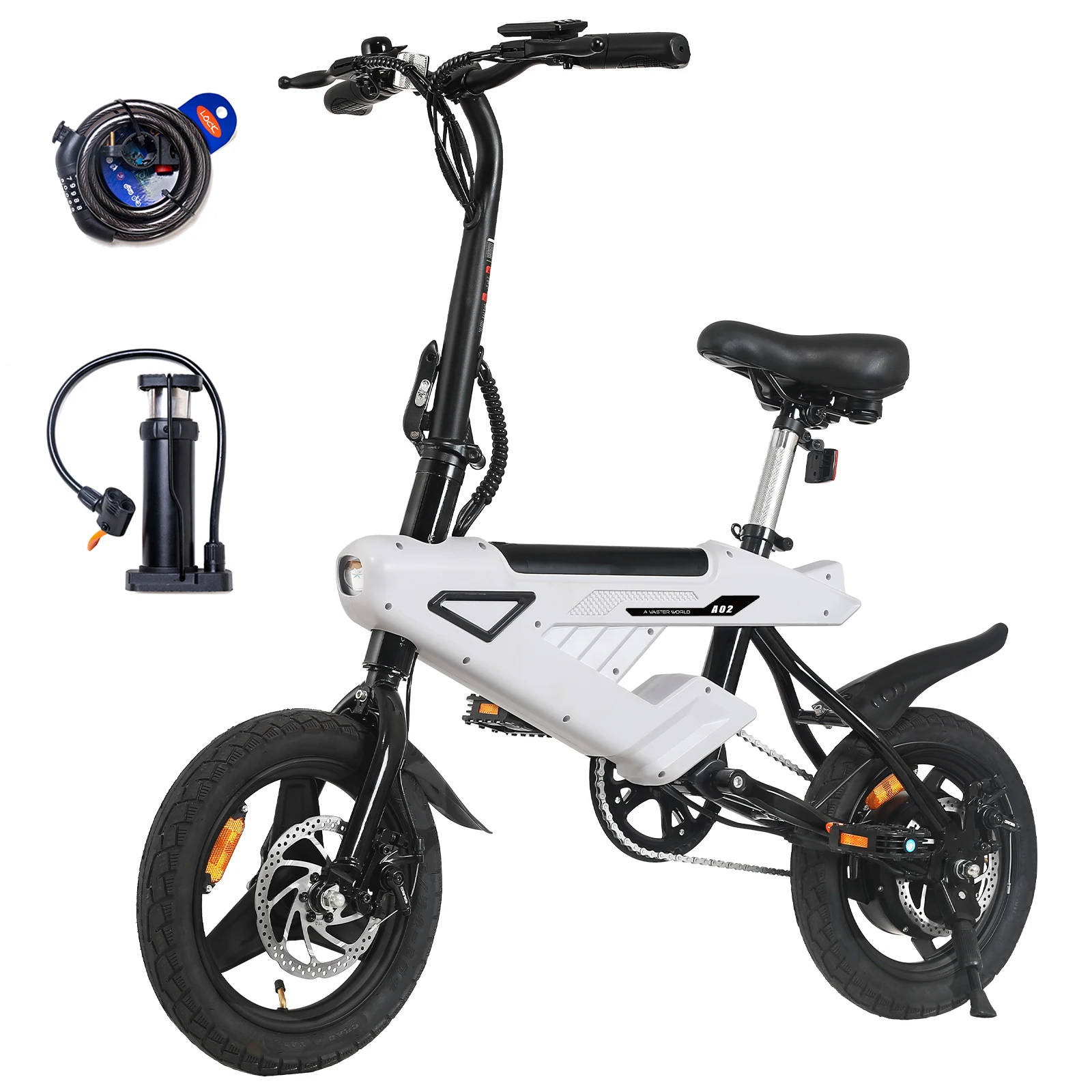 Vélo électrique AVDLEU 14 pouces (petit format), taille de roue avec batterie 36V 6.4Ah, écran LCD numérique, moteur E-Bike 250W et vitesse jusqu'à 25 km/h