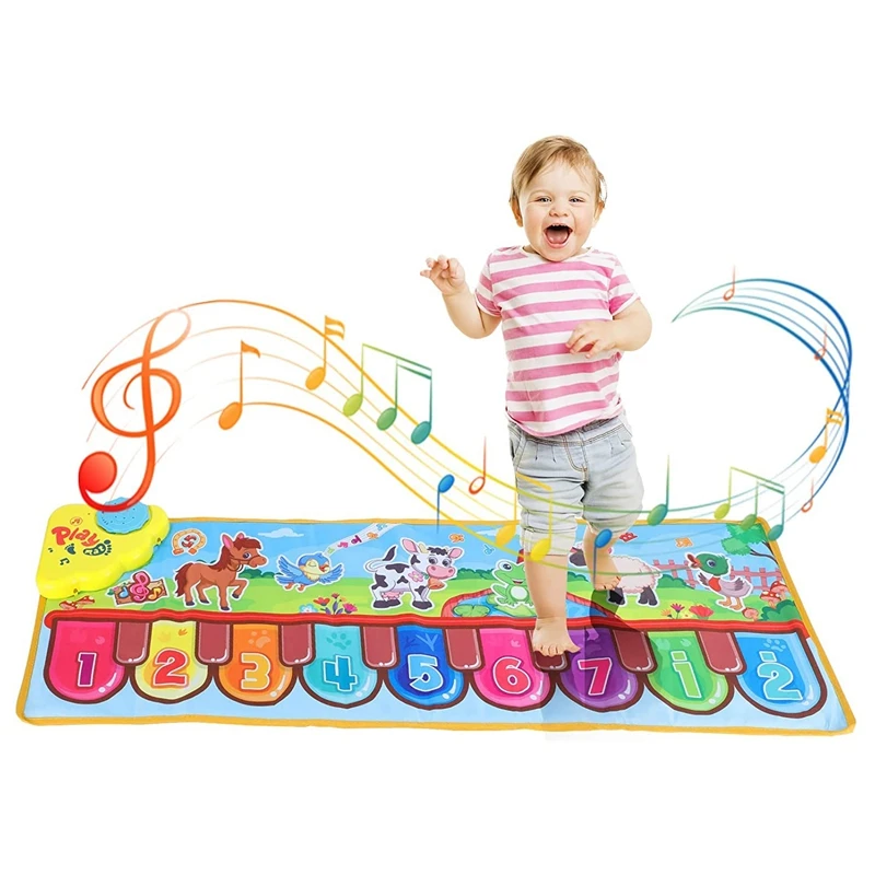 Tikar Piano untuk anak-anak, tikar musik untuk anak-anak, tikar musik untuk balita Orbaby, selimut bermain sentuh hewan musik elektronik, hadiah terbaik