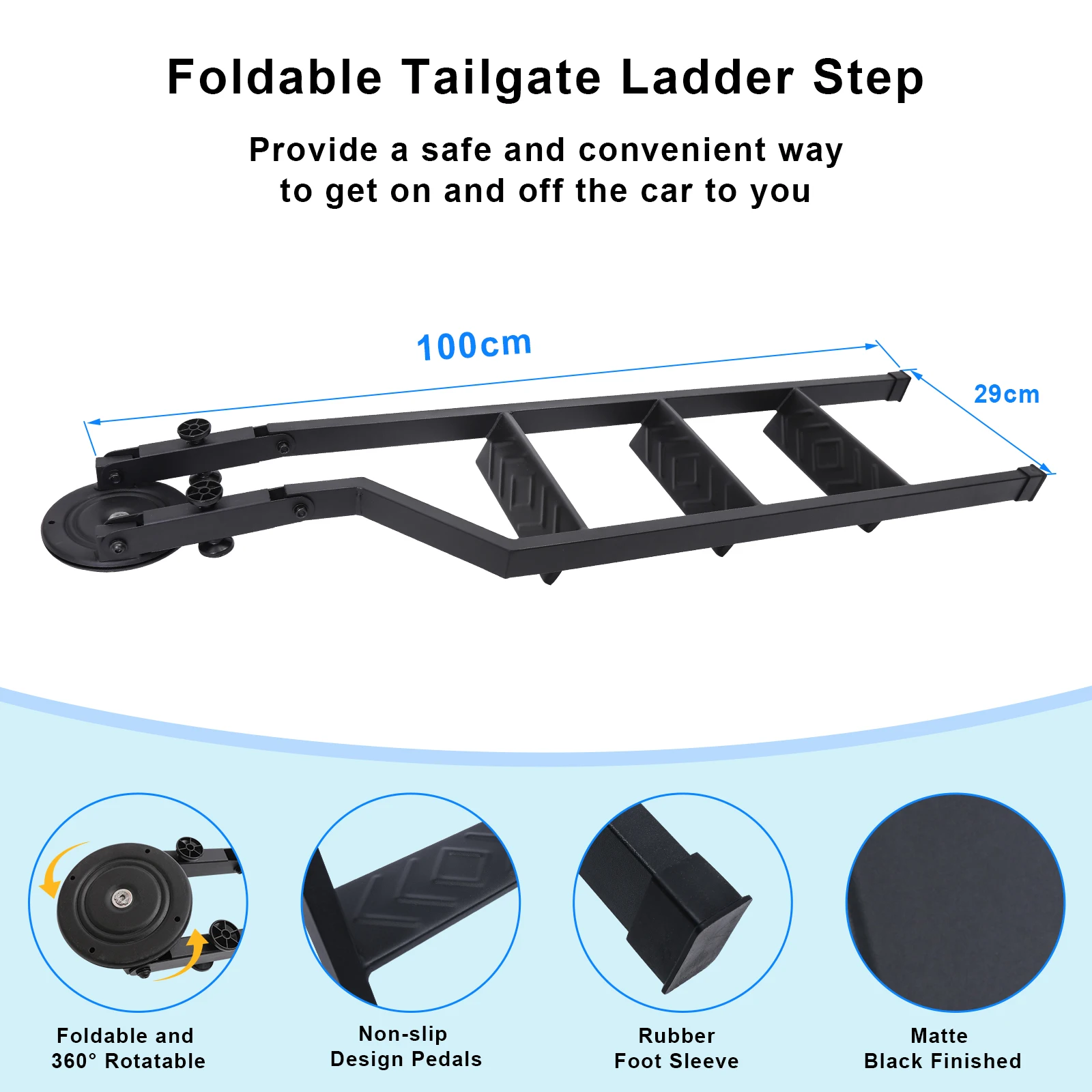 360° Rotatable Foldable Universal Tailgate Ladder Step For Mitsubishi Triton 2006-2026 L200 Pickup Ladder Non-slip Design Pedals