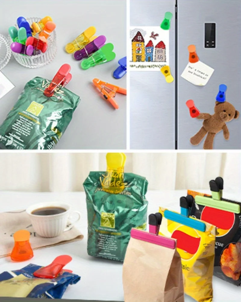 6 Stück Lebensmittelbeutel-Verschlussklammern, bunte Magnetklammern für den Kühlschrank, ideal für die Organisation in der Küche zu Hause, Haushaltsset – Detail 5