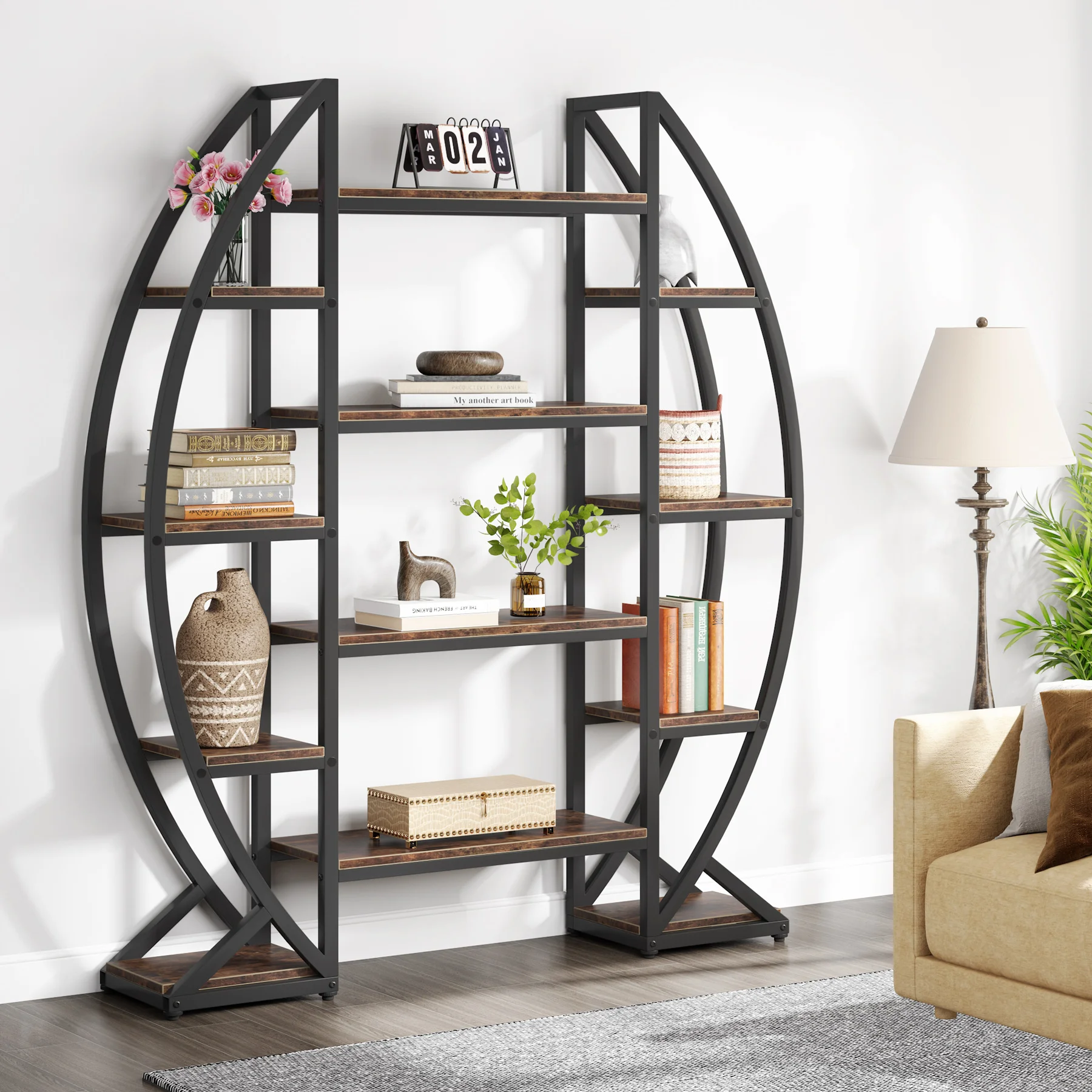 Etagere Estantes para Sala de Estar, Prateleiras industriais, Oval Triplo Largo, 5 Tiers