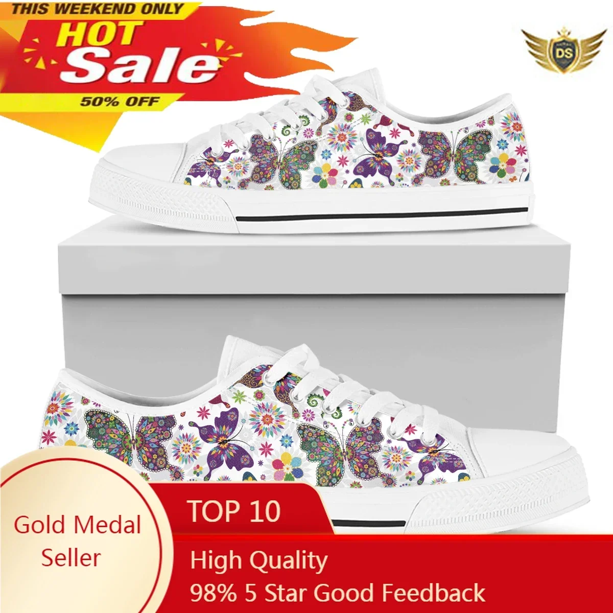 

Floral Butterfly Fashion Women Vulcanized Shoes Sneakers Ladies Lace-up Casual Shoes Breathable Canvas Lover Shoes