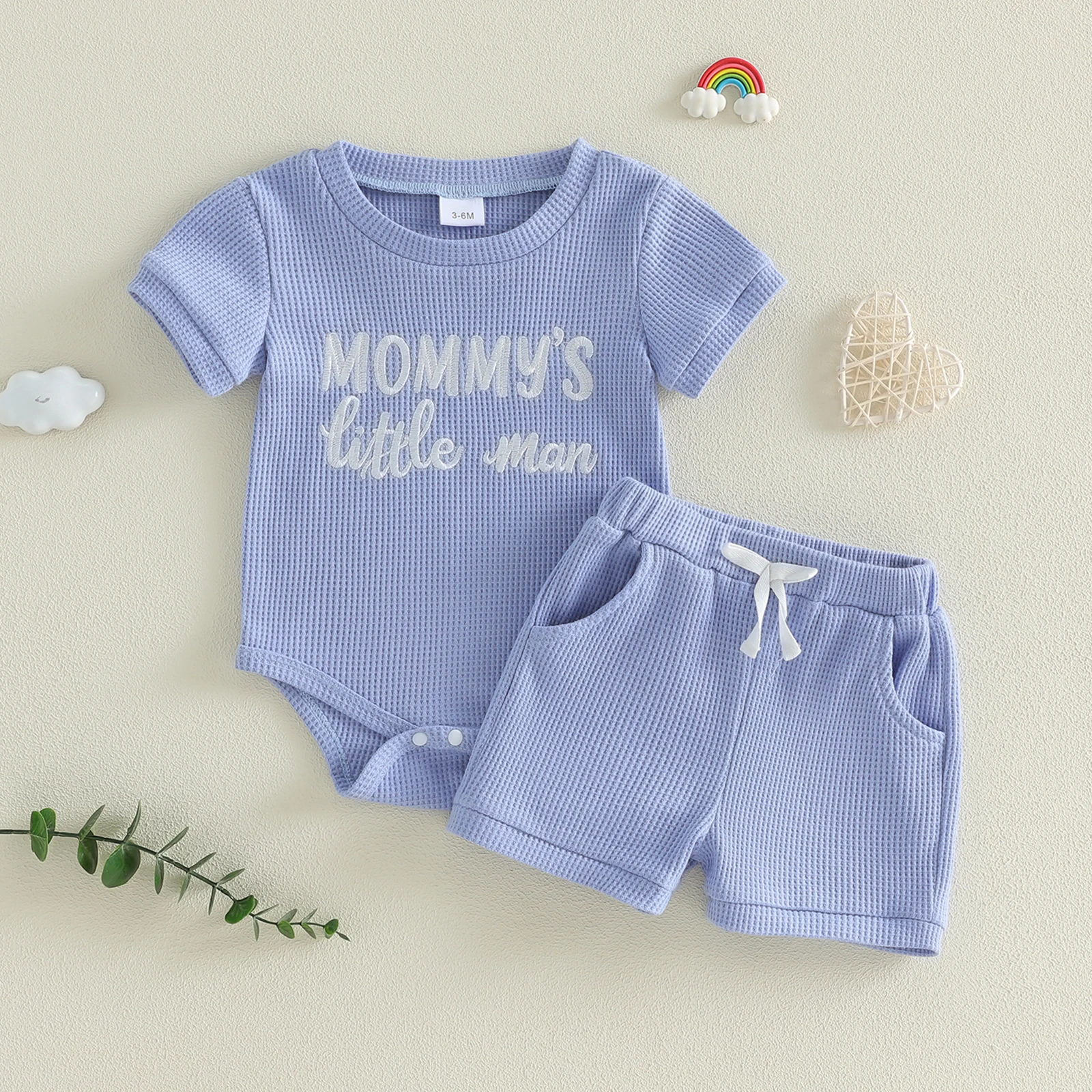 

Летний наряд для мальчиков из 2 предметов, стильный комбинезон с короткими рукавами и вышивкой в ​​виде букв и шорты с эластичной резинкой на талии