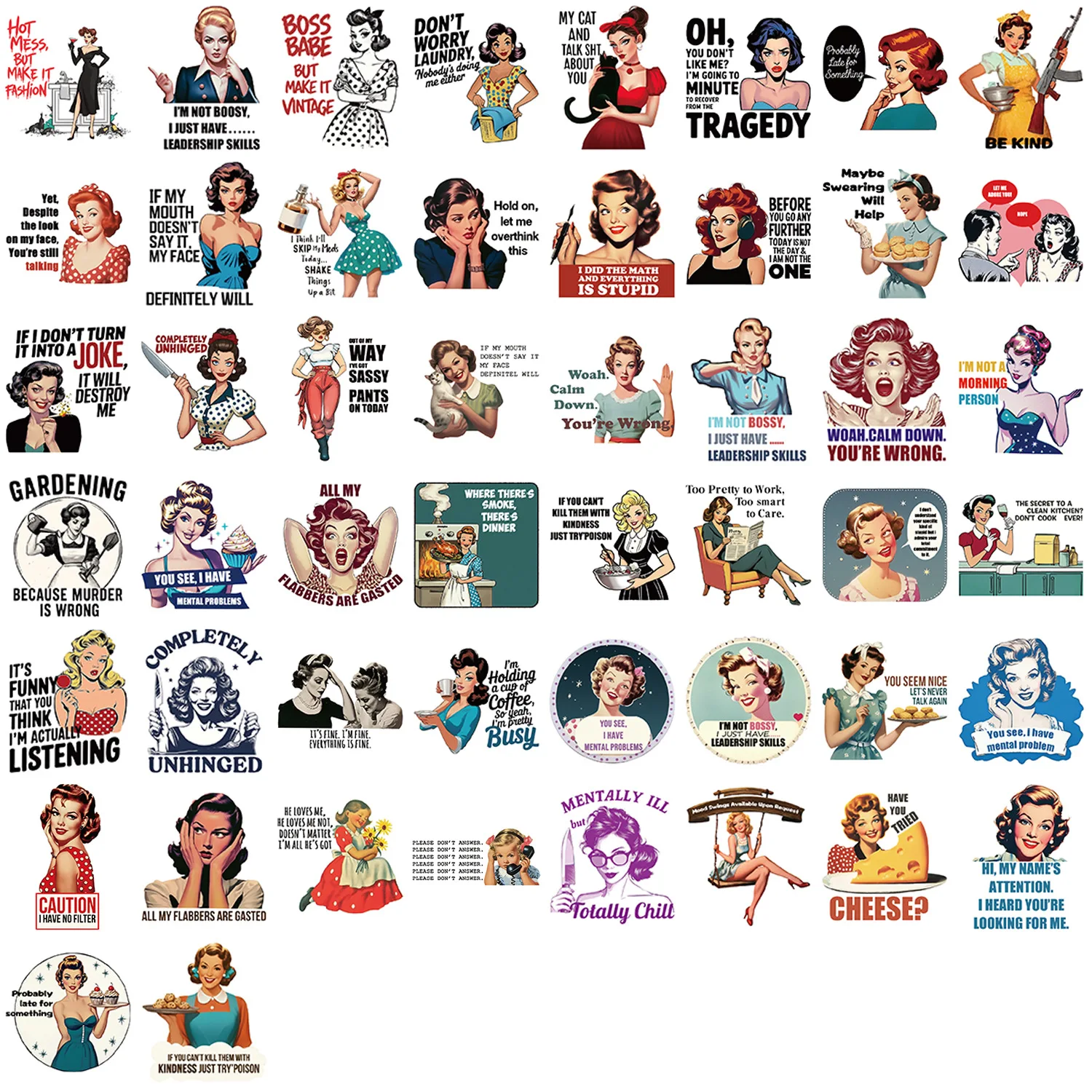 50/100PCS Cartoon Women's Quotes Graffiti Stickers Decorative Guitar Notebook Luggage Can Be DIY Waterproof Stickers