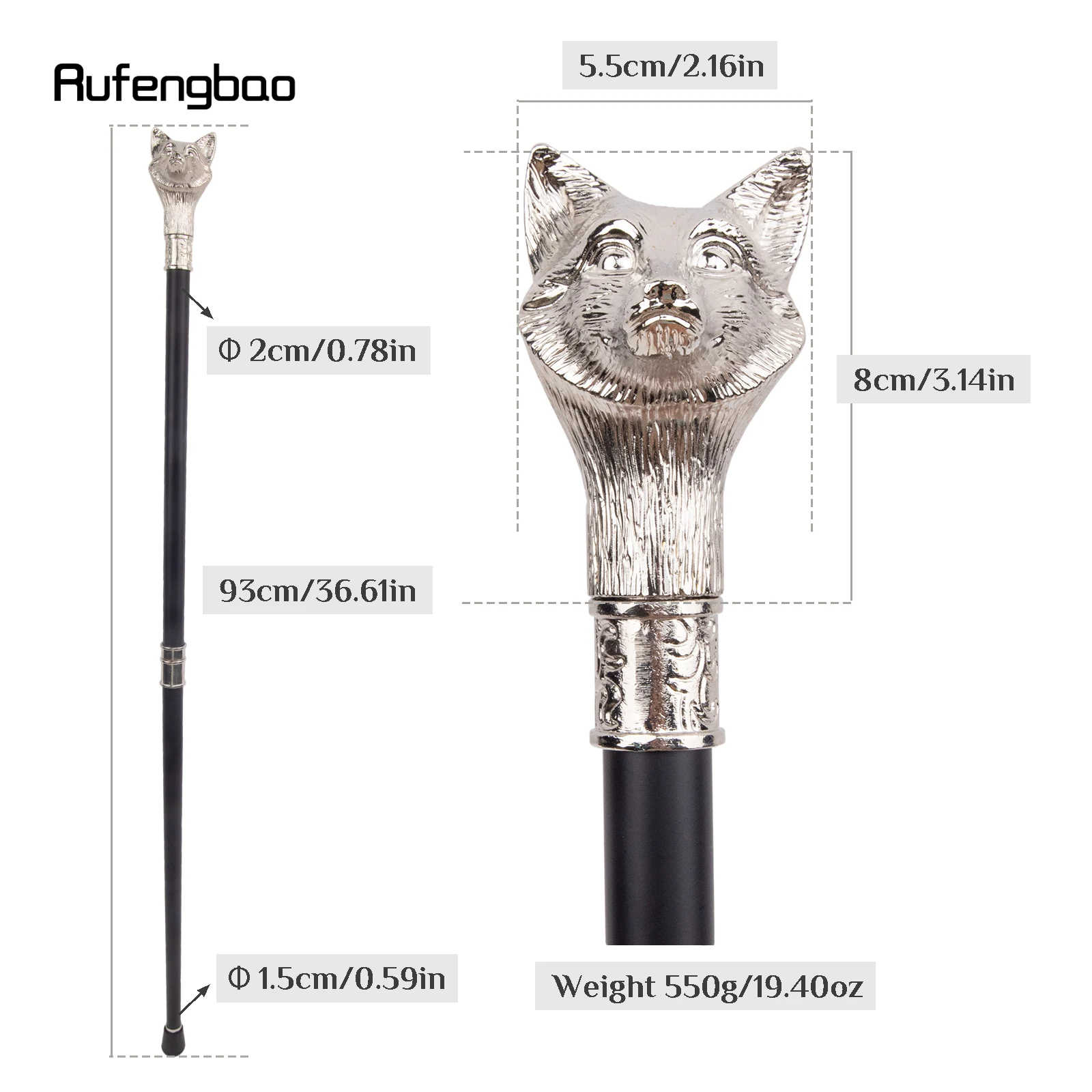 White Wolf Fashion Walking Stick Decorative Walking Stick Cospaly Vintage Party Fashionable Walking Cane Crosier 93cm