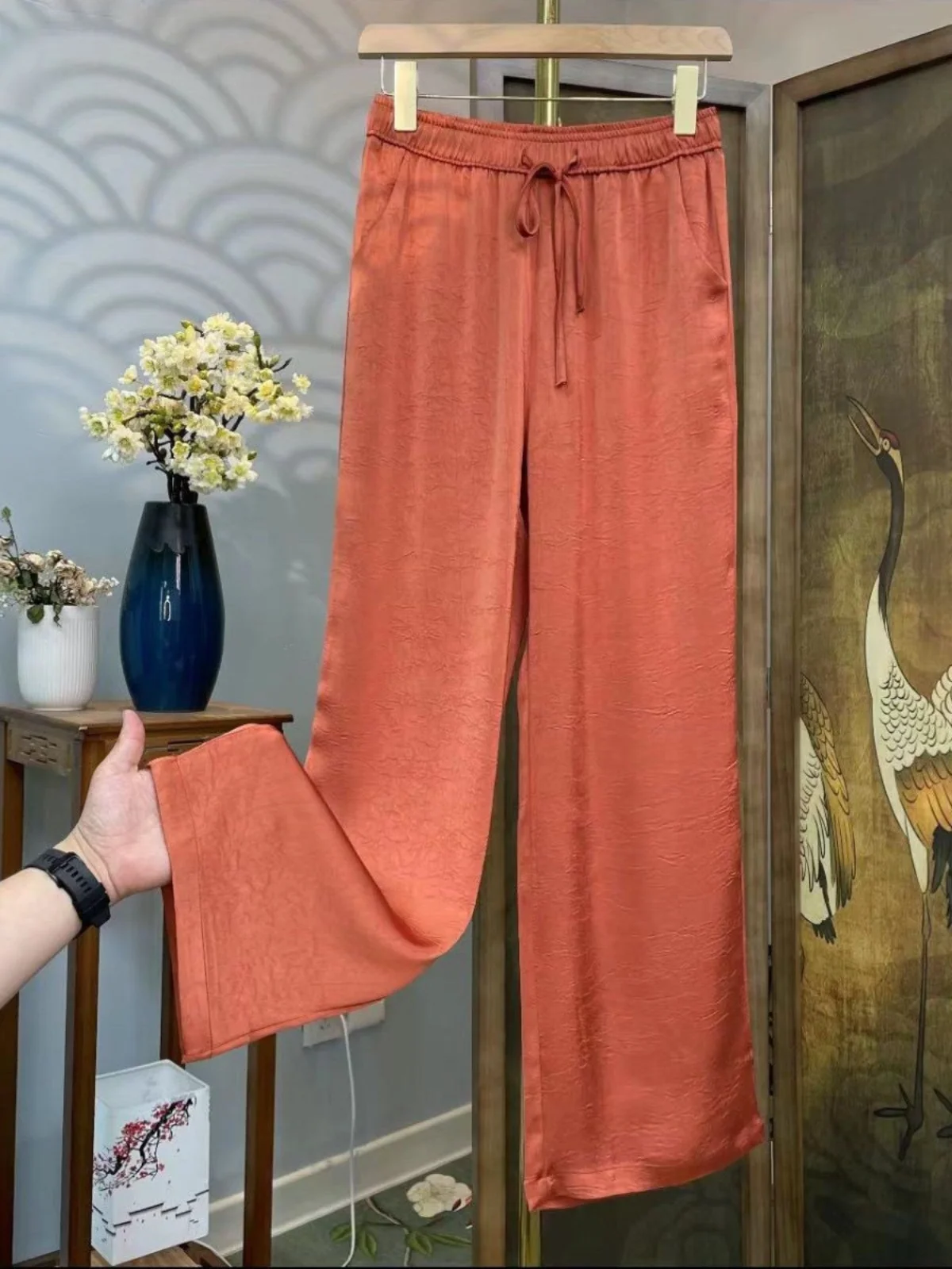  Narrow Straight Leg Wide Leg Pants High Waist Long Casual Trousers Draping Floor-Length Trendy Spring Summer New