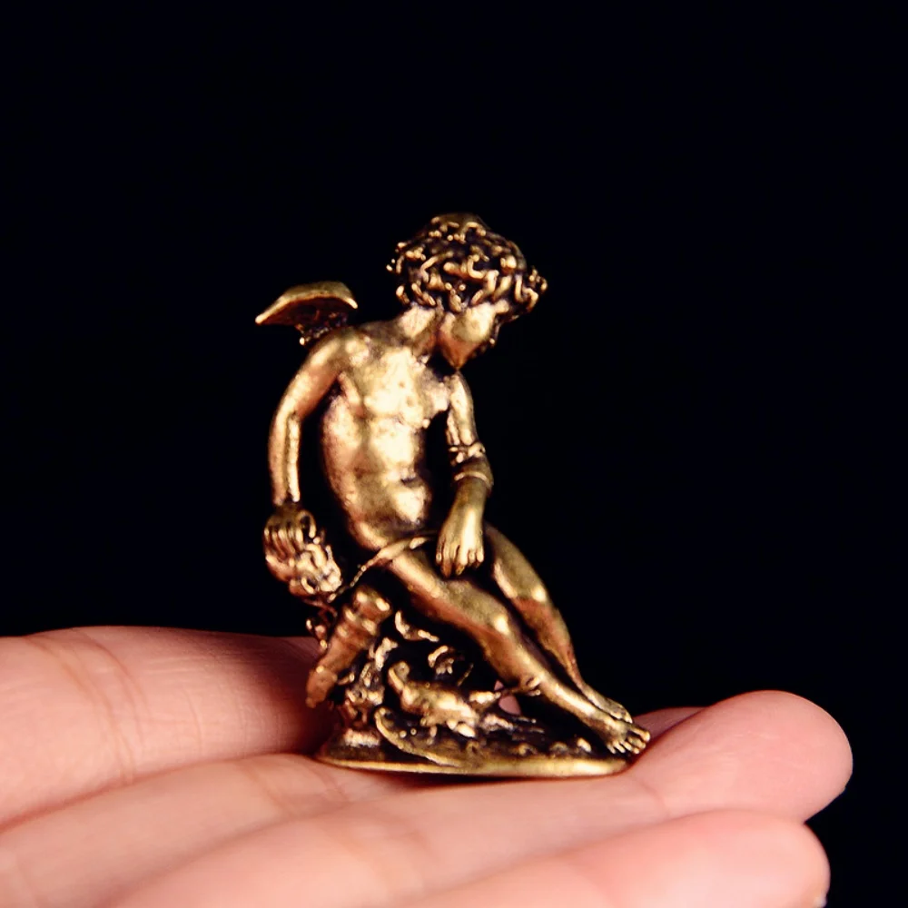 

3.9cm/1.54inch Solid Brass Cupid Statue - Mini Desktop Decor for Home Office, Collectible Figurine with Vintage Finish​​