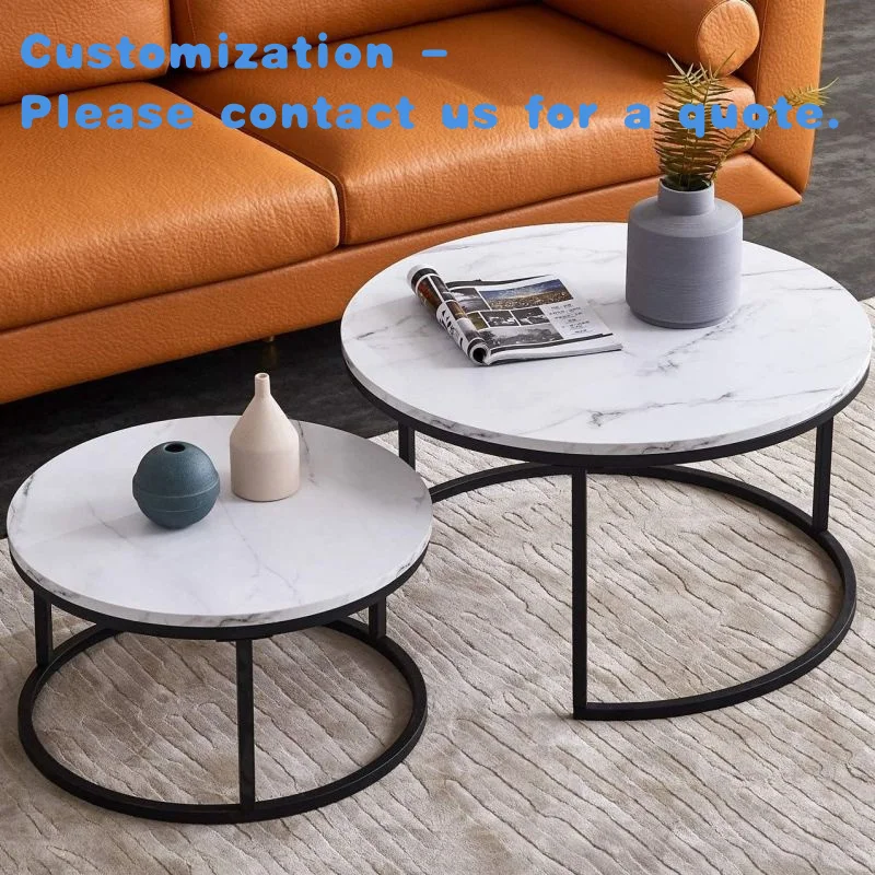 

custom.Contemporary Round Nesting Coffee Table Bent Black Metal Side Glass Marble Stone Mdf Wood Nest of 3 Table Set Nestin