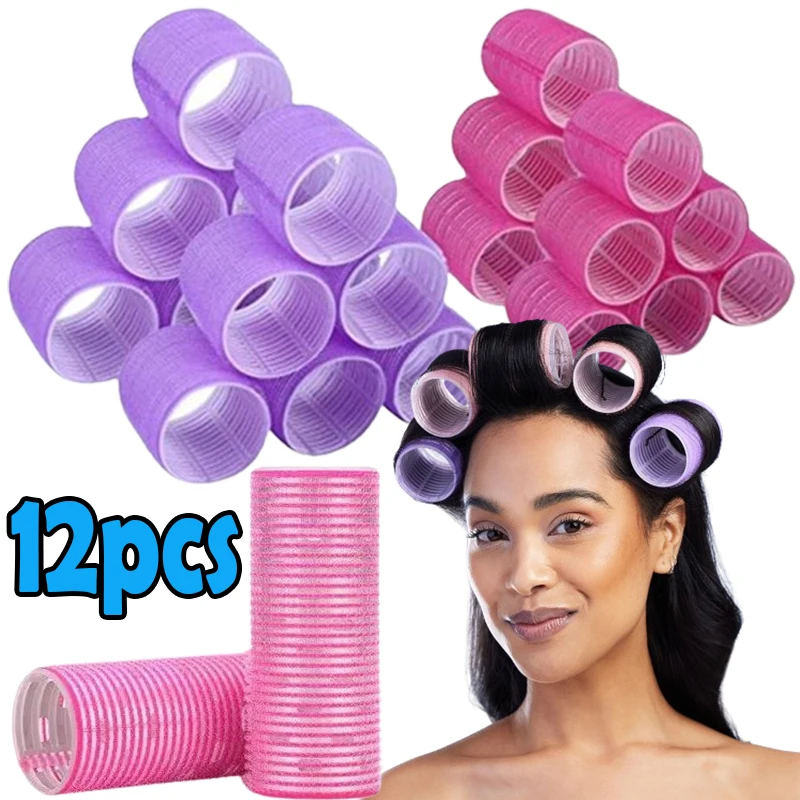 //12pcs Hot Selling Pink Nylon Plastic Hair Rollers Set DIY Hairdressing Fashion Tools No Heat Self Grip Hair Roller Curlers