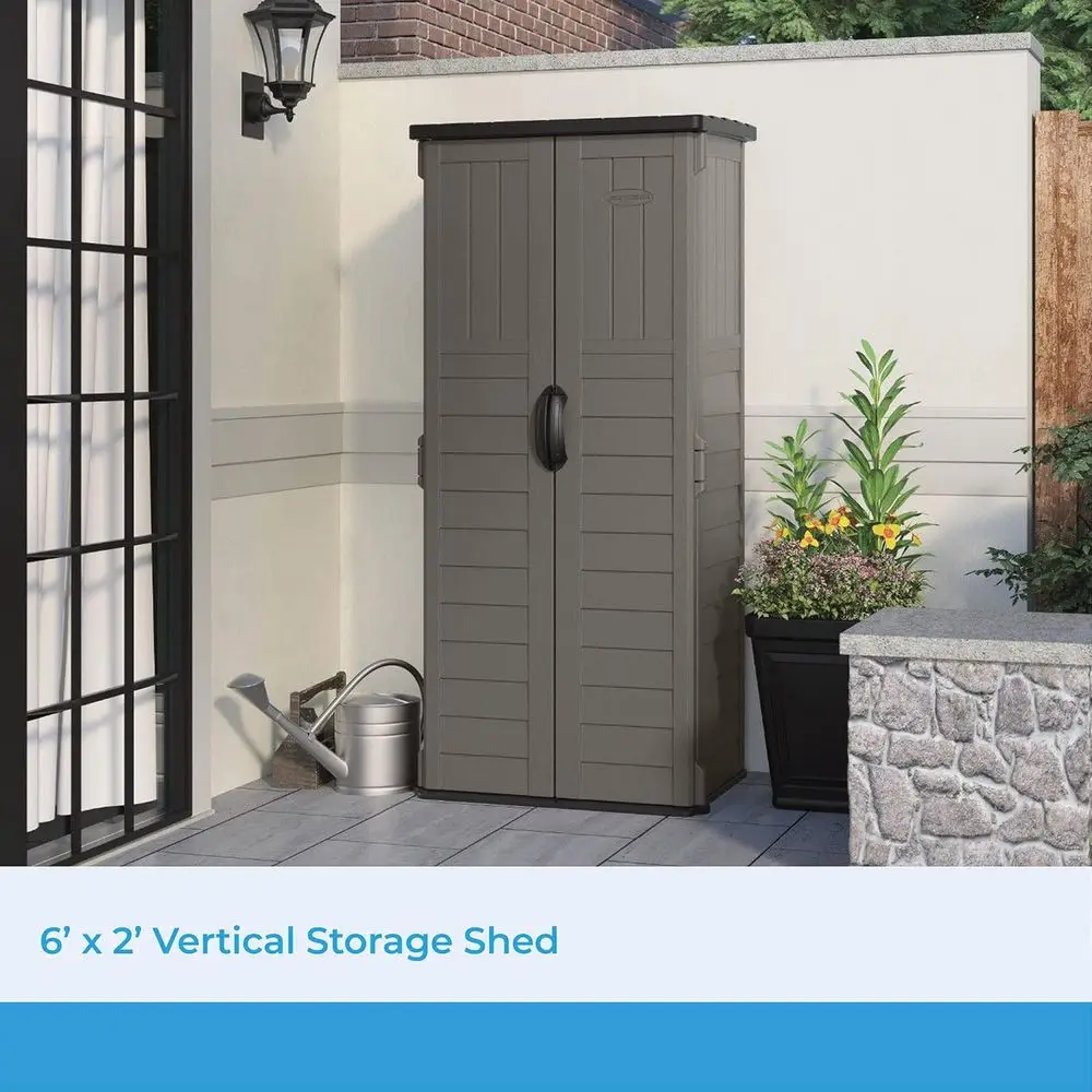 22 Cut. Veal Resin Outdoor Storage Shed with Lockable Double Do, Weather-Resistant Multi-Wall Panels, Stoney