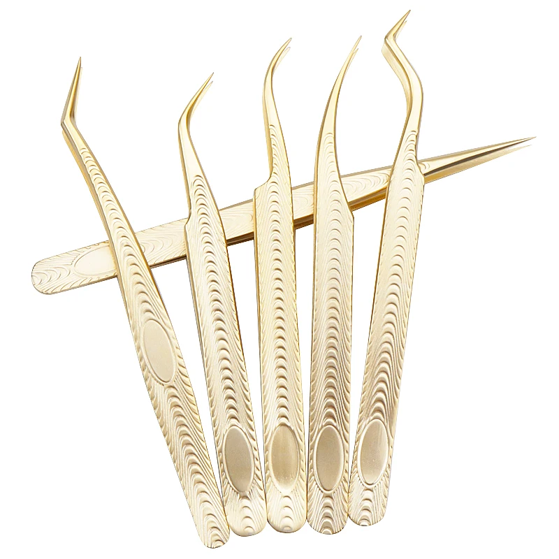 1 Stück Edelstahl Wimpern pinzette Augenbrauen clip Gold Dekor anti statische Wimpern Pinzette Wimpern verlängerung liefert Make-up-Tool – Detail 7