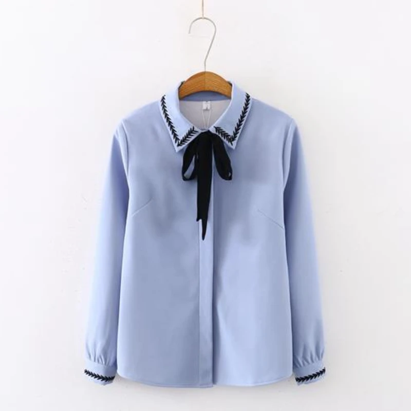 DAYIFUN Butterfly Knot Long Sleeve Women's Shirt Single Breasted Loose Solid Color Lady Tops Casual Lapel Women Clothes Blouses