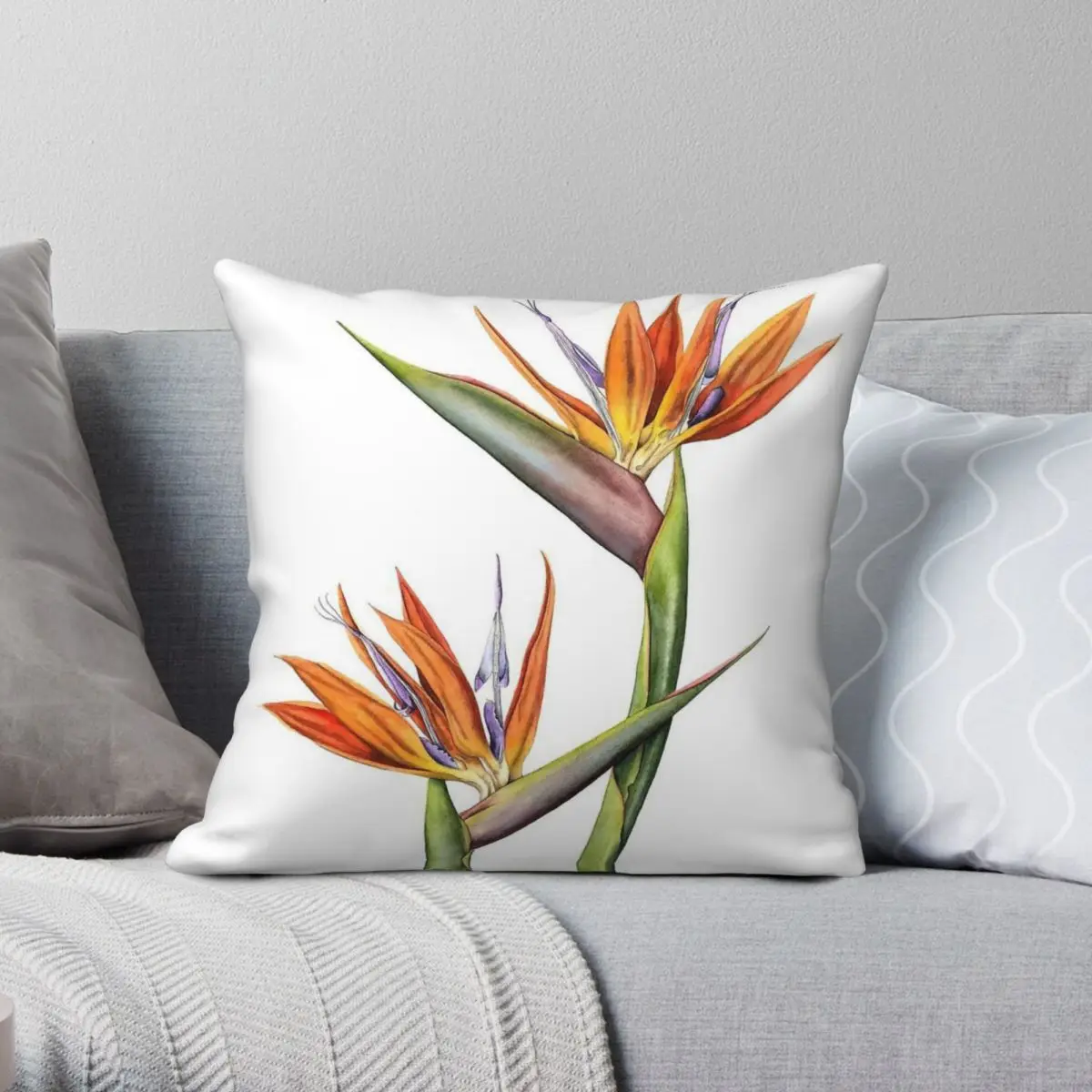 Bird Of Paradise Strelitzia Reginae Square Pillowcase Polyester Linen Velvet Printed Zip Decor Home Cushion Case 18